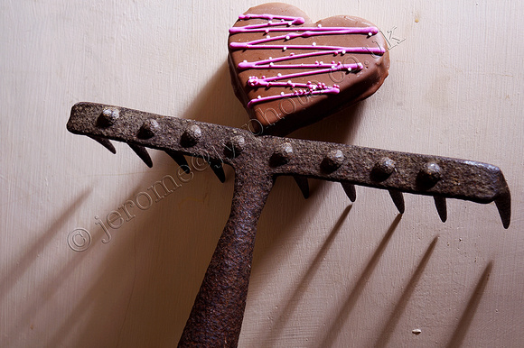 chocolate heart on rake (love hurts) Feb 2015